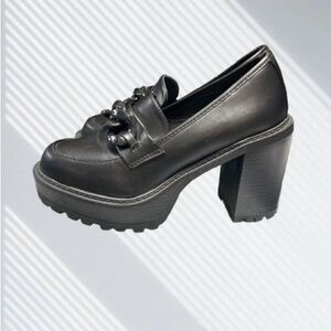 Madden girl- Chunky Black Platform Loafer Heels - Women's
